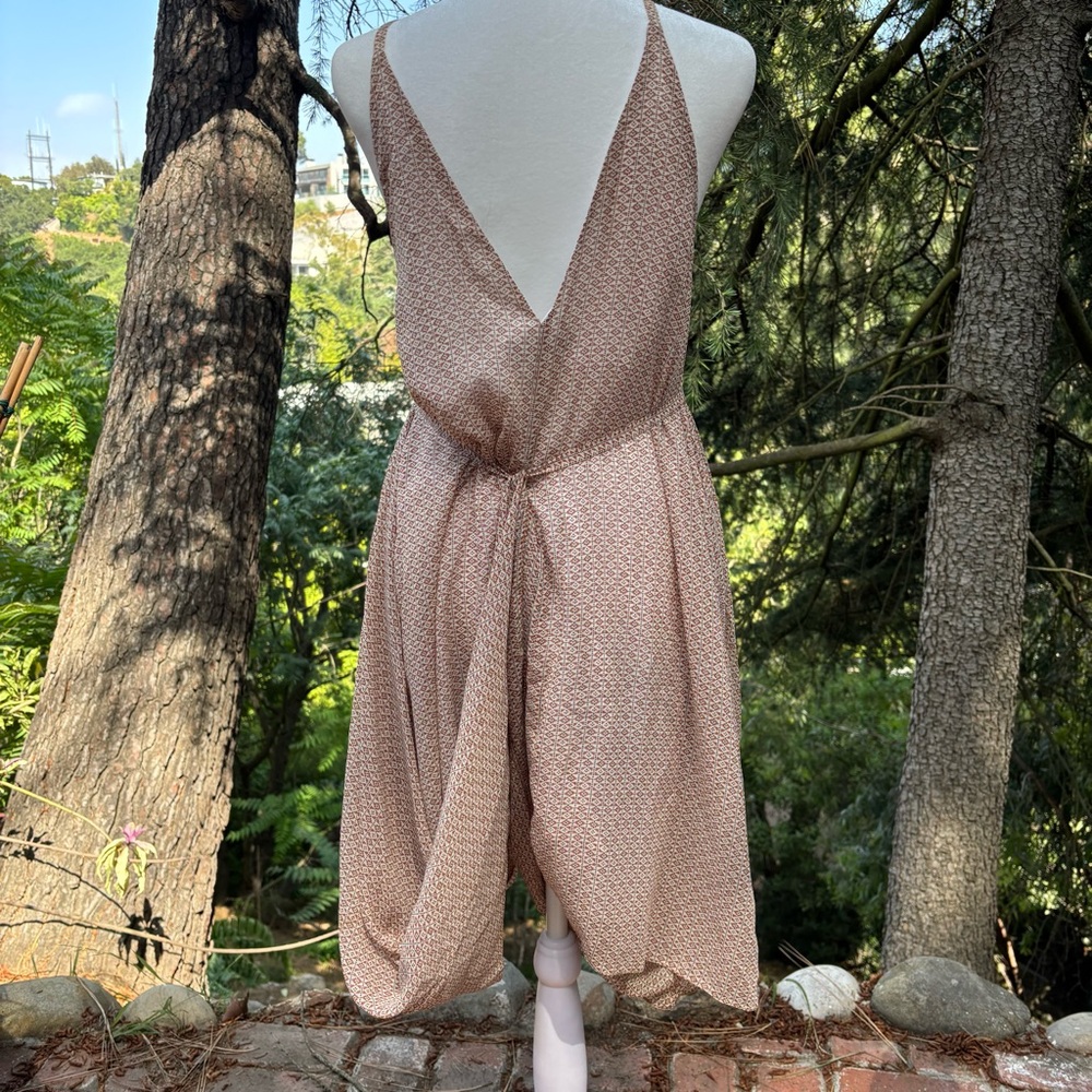RODEBJER Tan & Black Silk Drapey Sleeveless Dress - Picture 8 of 10